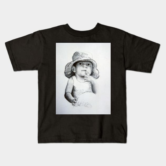 Child in Hat  - Drawing by Avril Thomas - Adelaide Artist Kids T-Shirt by AvrilThomasart